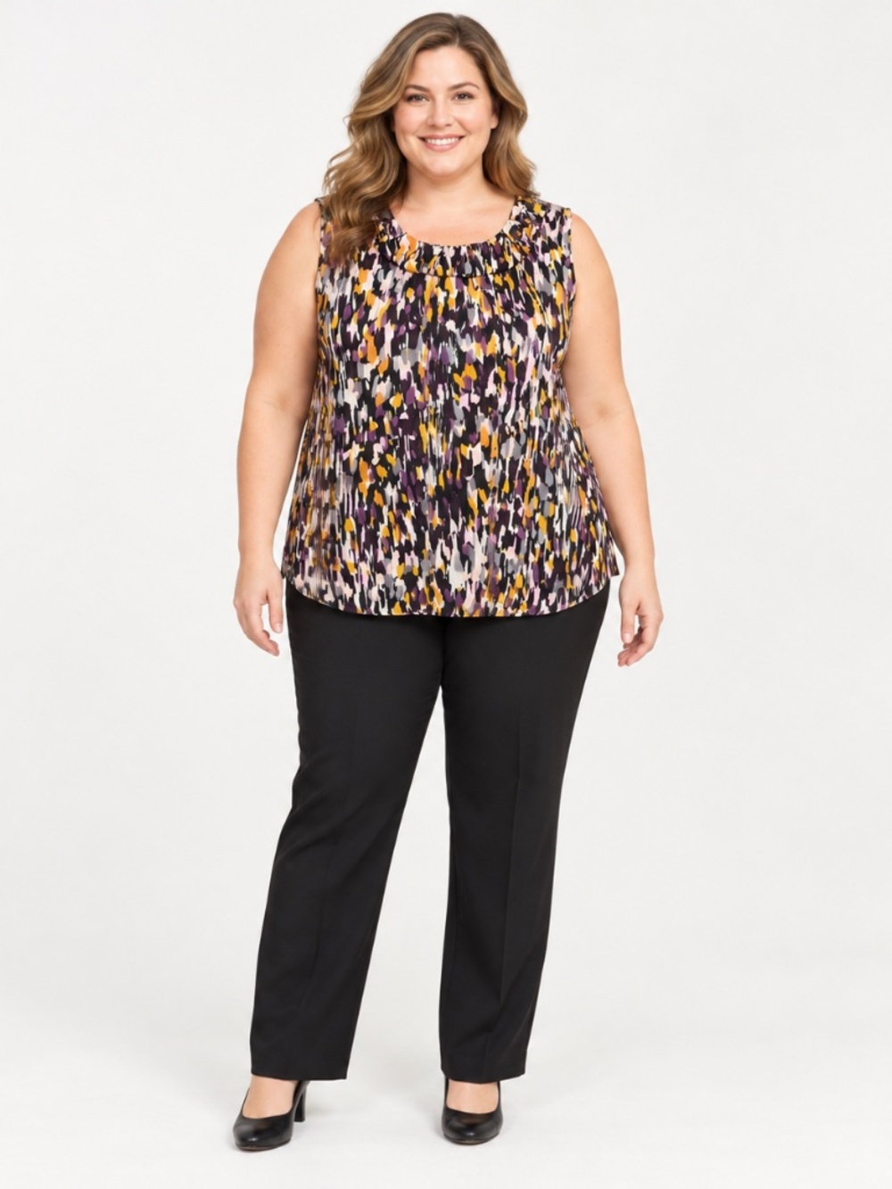 Kasper 2X Multicolor Abstract Print Sleeveless Draped Neck Blouse